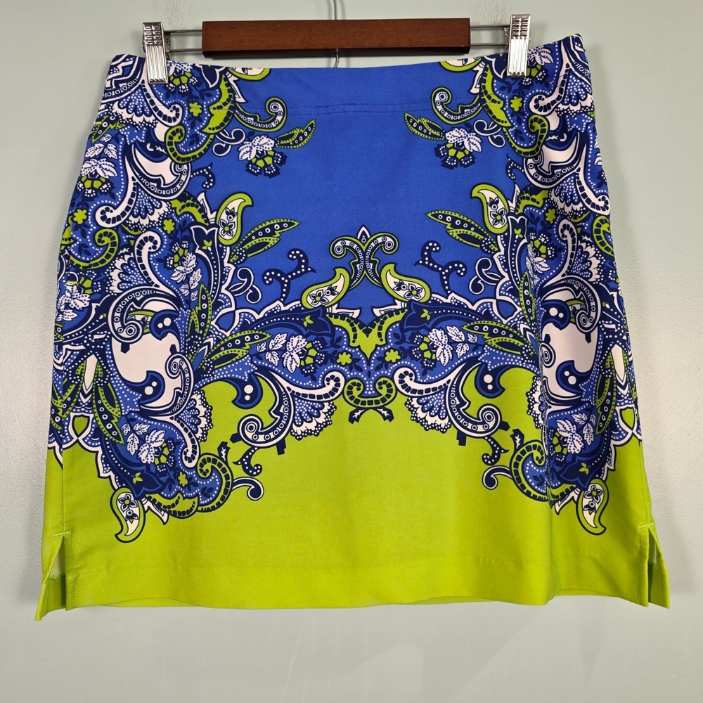 EP Pro Golf Skort Womens 6 Blue Lime Green Paisley Athletic Skirt Performance